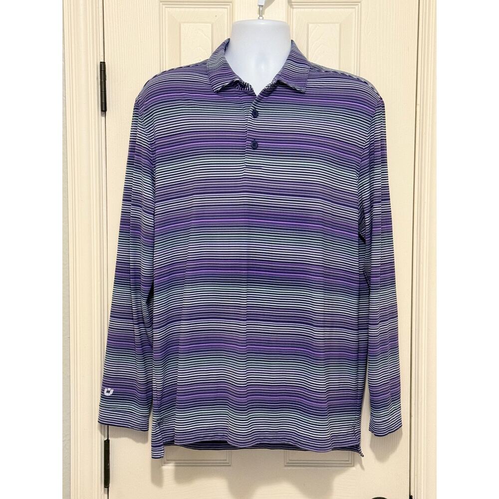IBKUL Women's L UPF 50+ Cooling Golf Polo Purple Stripe Icefil